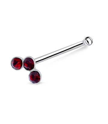 Red Stone Silver Bone Nose Stud NSKD-93